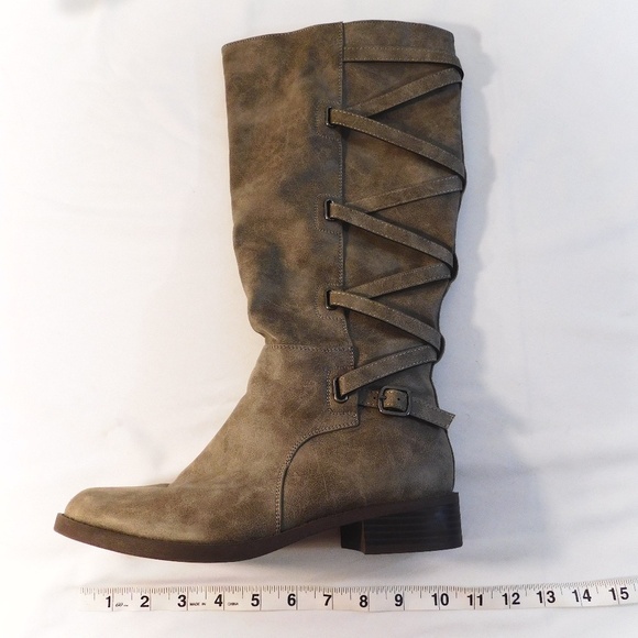 Taupe Knee-High Boots with Criss-Cross Strap Detail – Women’s Size 8 - Picture 6 of 6